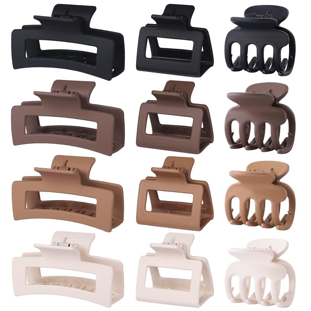 12 Pcs Hair Claw Clips for Women & Grils 3 Styles Small Medium Large